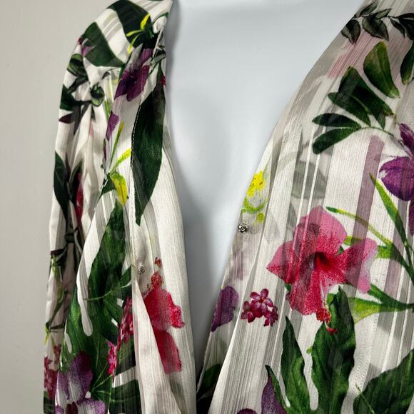 Guess Los Angeles Floral Flowy Mock-Wrap Top Small - Picture 5 of 6